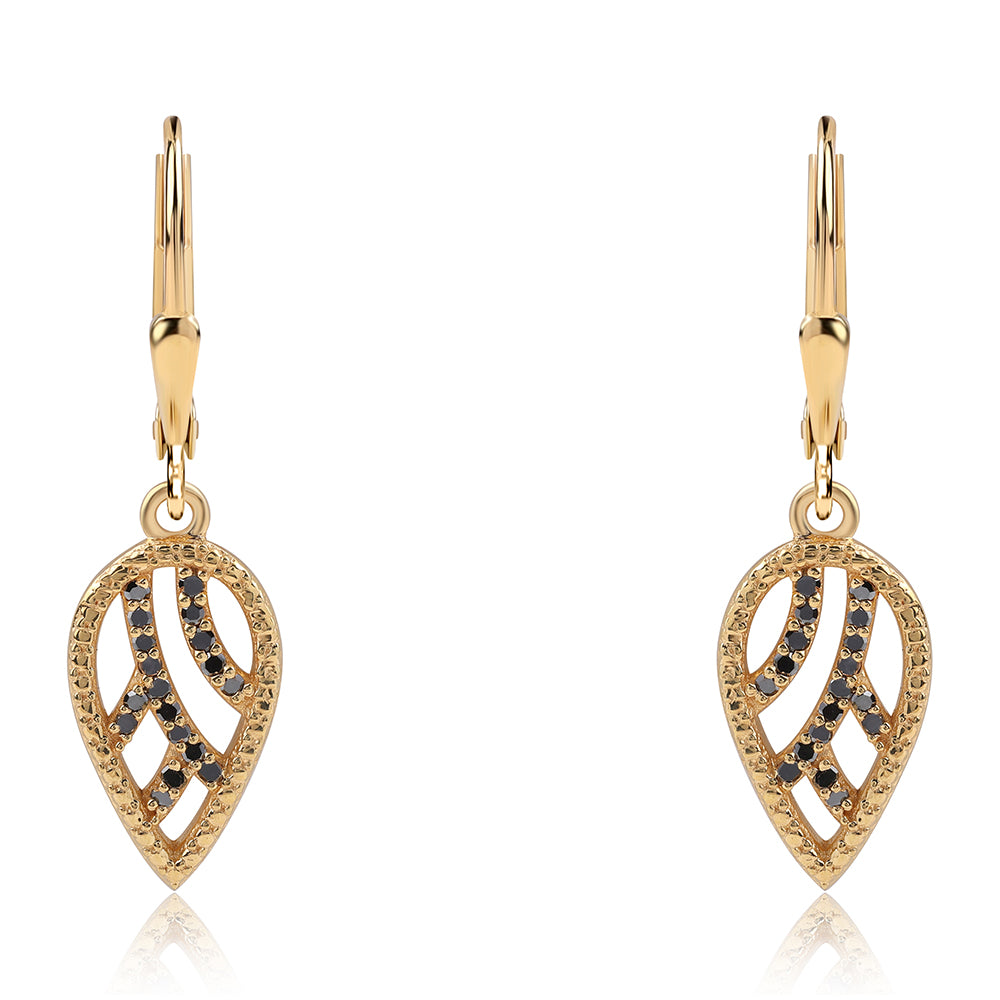 Cercei din Argint 925 Placat cu Aur ( 2.54 grame ) cu Diamant Negru 0.22 Carate