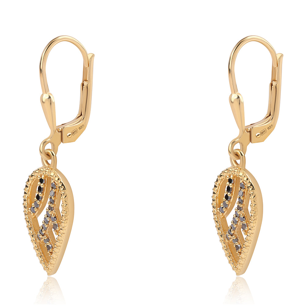 Cercei din Argint 925 Placat cu Aur ( 2.54 grame ) cu Diamant Negru 0.22 Carate 2 