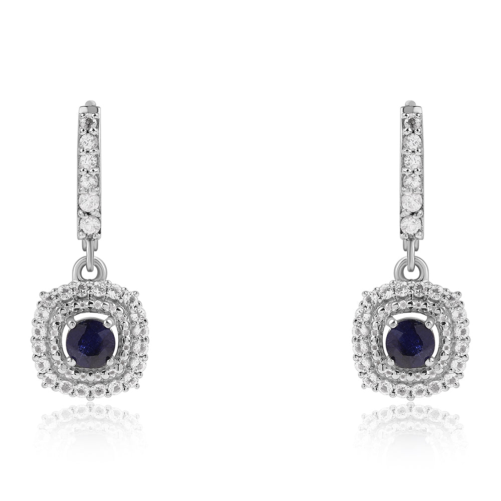 Cercei din Argint 925 ( 3.63 grame ) cu Safir Albastru Australian și Topaz Alb 1.99 Carate