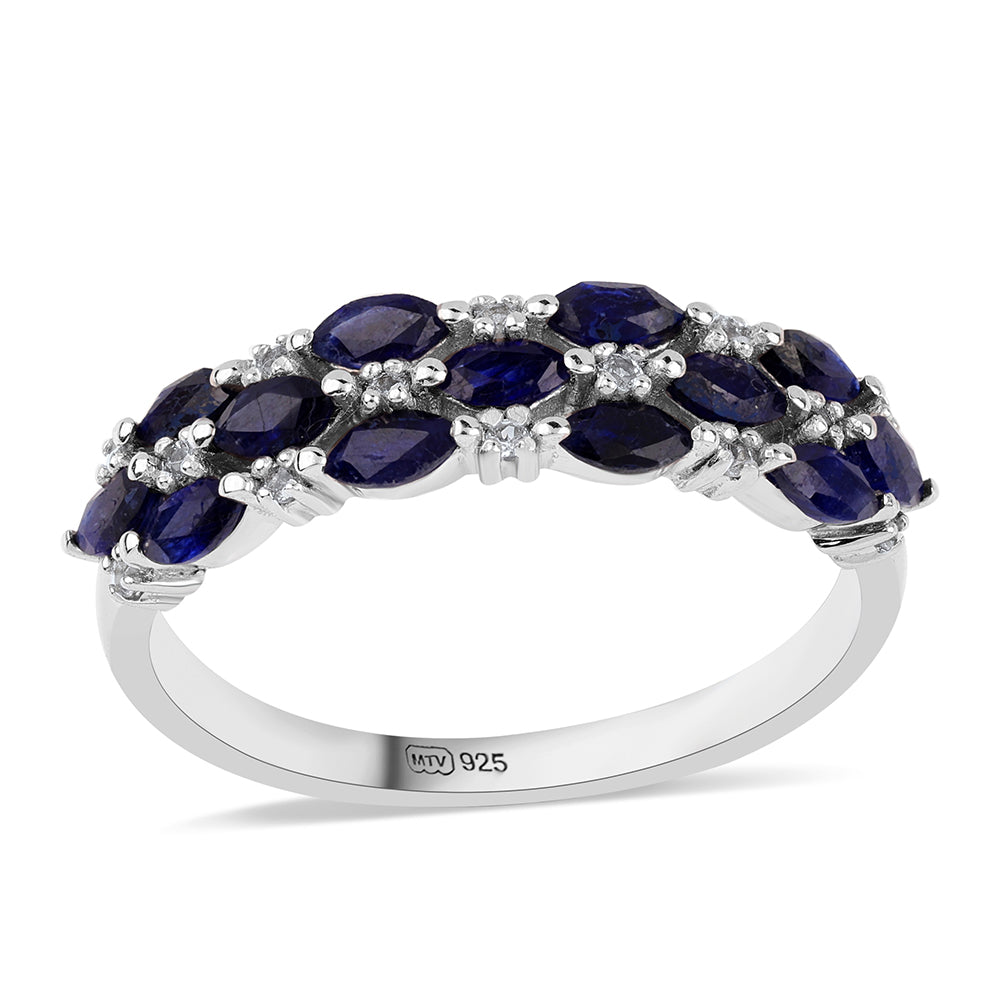 Inel din Argint 925 ( 2.86 grame ) cu Safir Albastru Australian și Topaz Alb 1.37 Carate