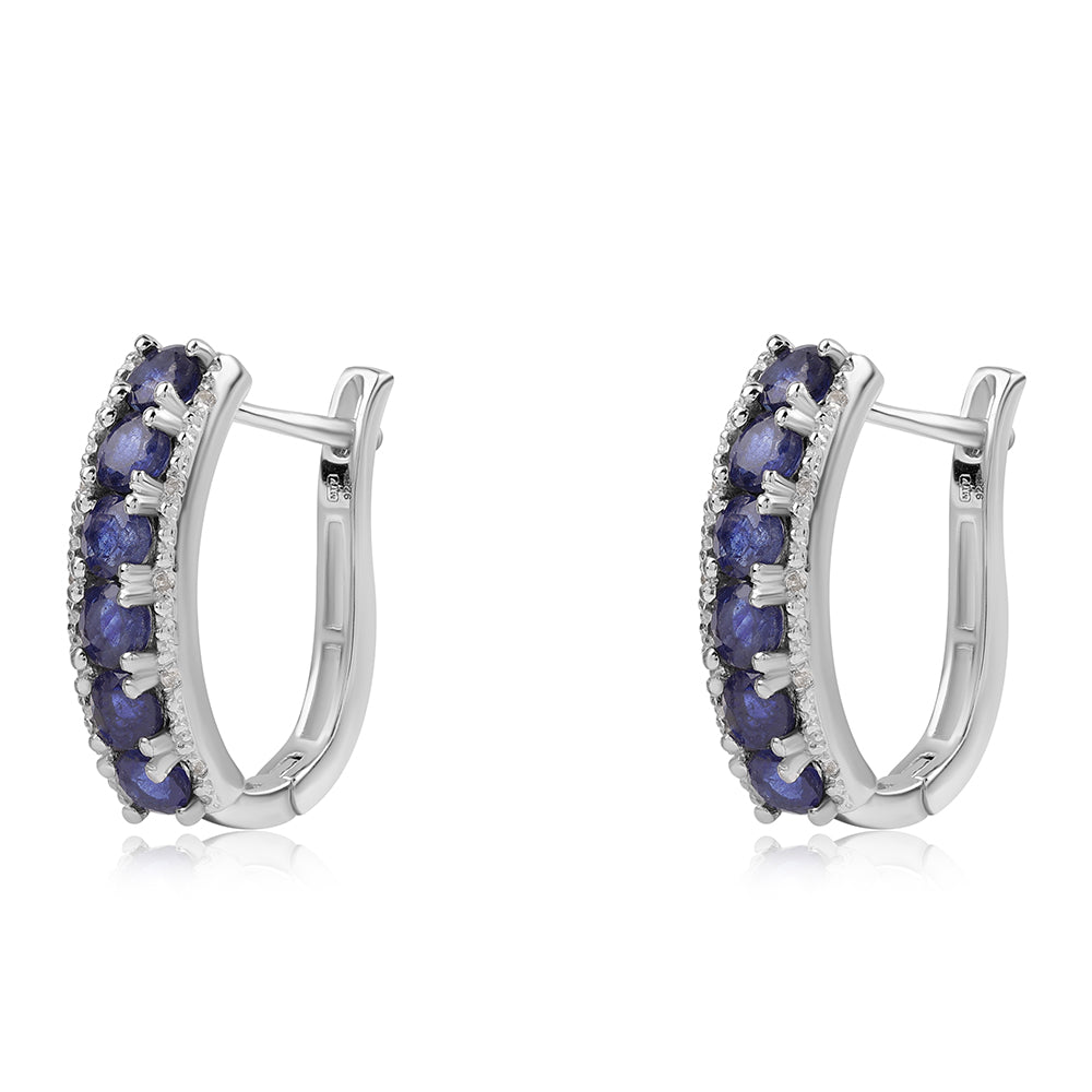 Cercei din Argint 925 ( 4.49 grame ) cu Safir Albastru Australian și Topaz Alb 3.58 Carate 1 