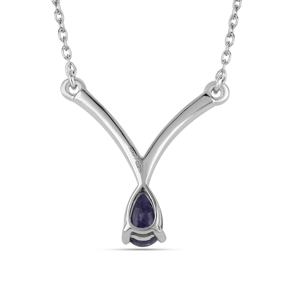 Colier din Argint 925 ( 2.55 grame ) cu Safir Albastru Australian și Topaz Alb 0.79 Carate 3 