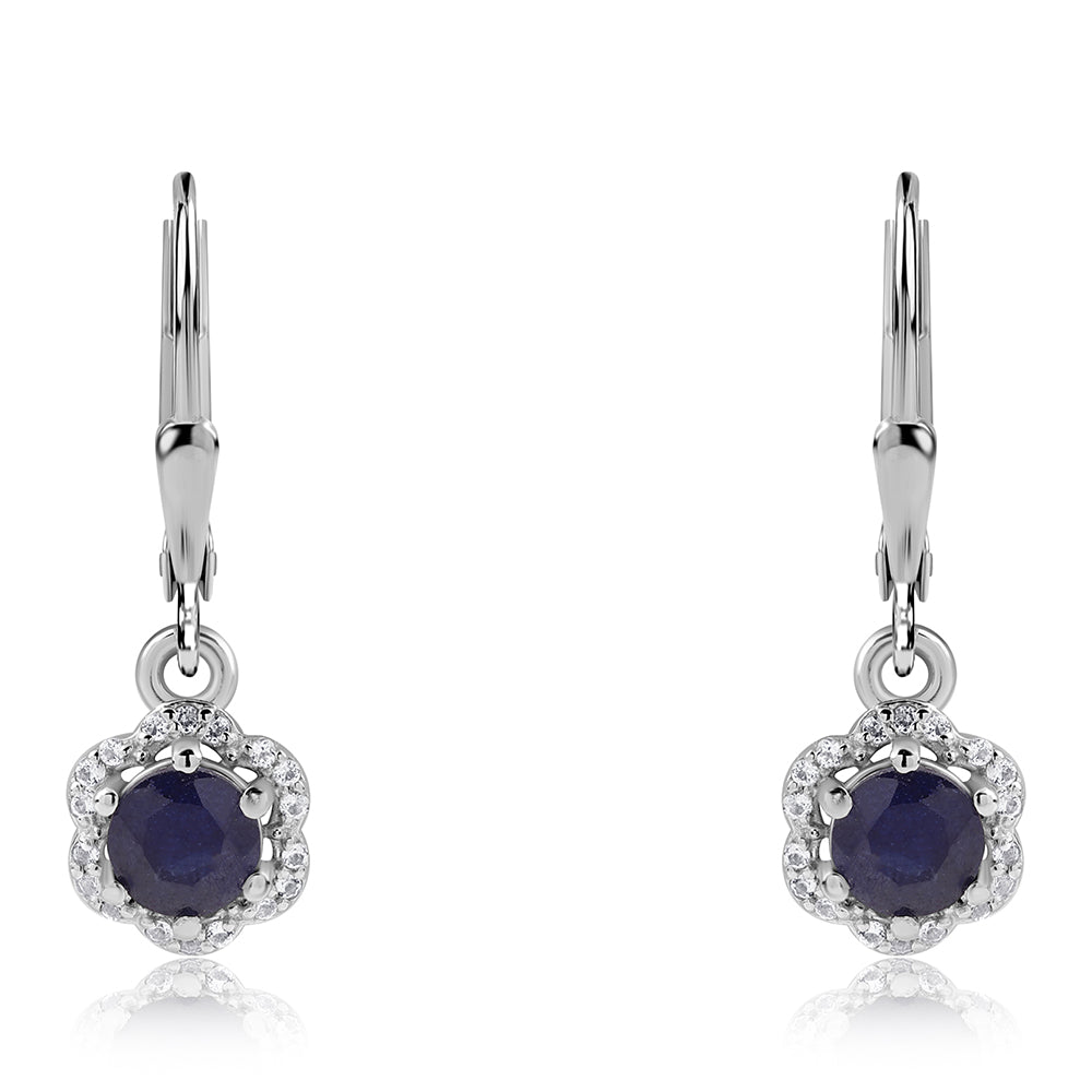 Cercei din Argint 925 ( 1.91 grame ) cu Safir Albastru Australian și Topaz Alb 1.78 Carate 2 