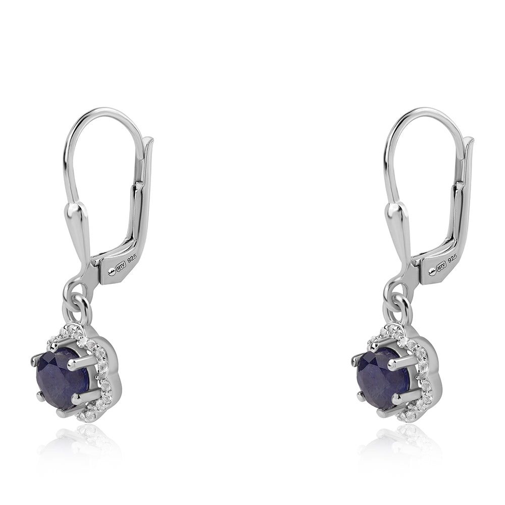 Cercei din Argint 925 ( 1.91 grame ) cu Safir Albastru Australian și Topaz Alb 1.78 Carate 1 