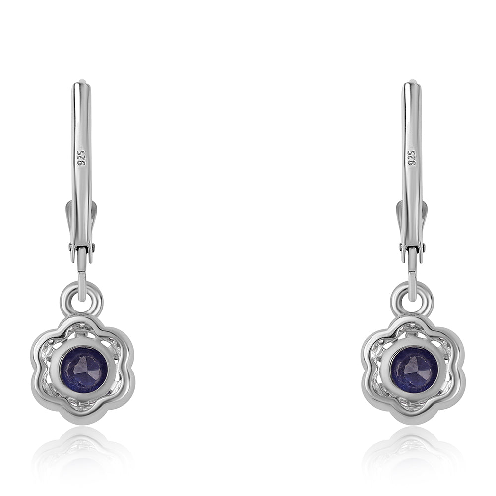 Cercei din Argint 925 ( 1.91 grame ) cu Safir Albastru Australian și Topaz Alb 1.78 Carate 3 