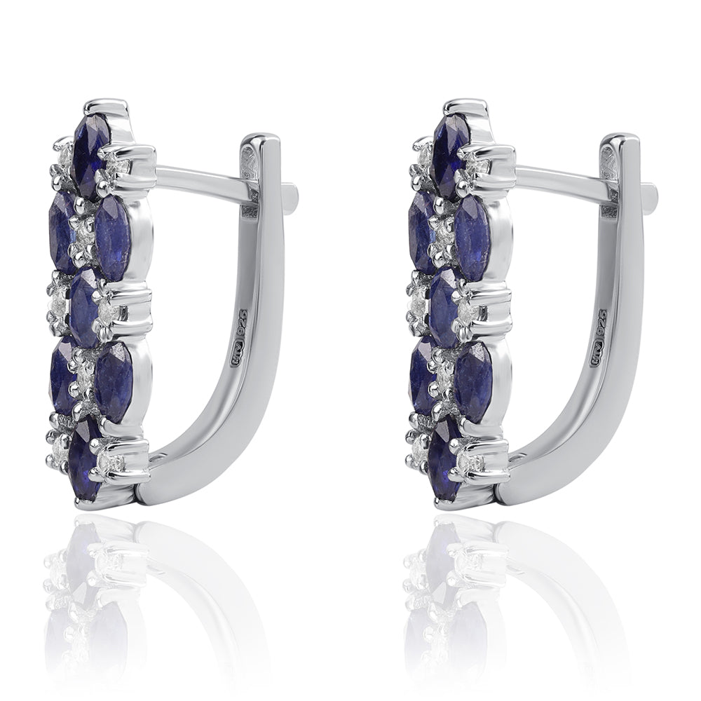 Cercei din Argint 925 ( 2.99 grame ) cu Safir Albastru Australian și Topaz Alb 1.64 Carate 3 