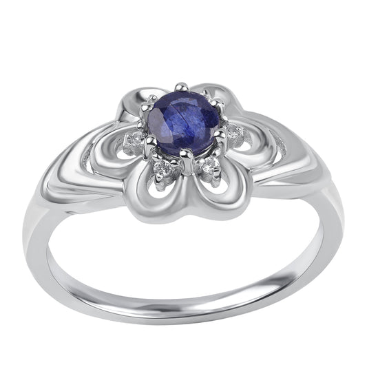 Inel din Argint 925 ( 3.7 grame ) cu Safir Albastru Australian și Topaz Alb 0.5 Carate