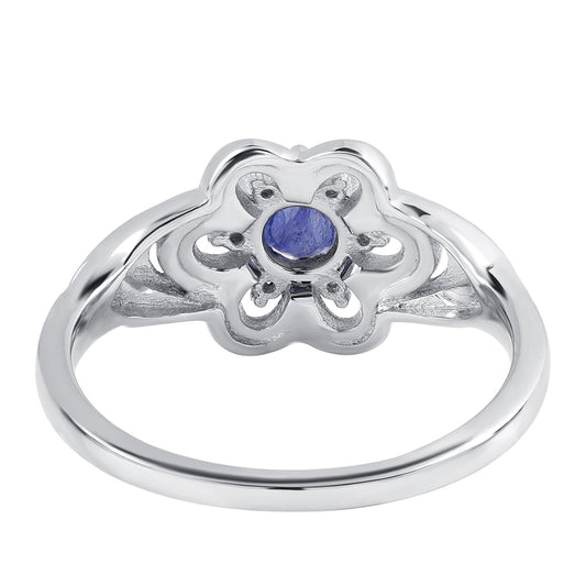 Inel din Argint 925 ( 3.7 grame ) cu Safir Albastru Australian și Topaz Alb 0.5 Carate