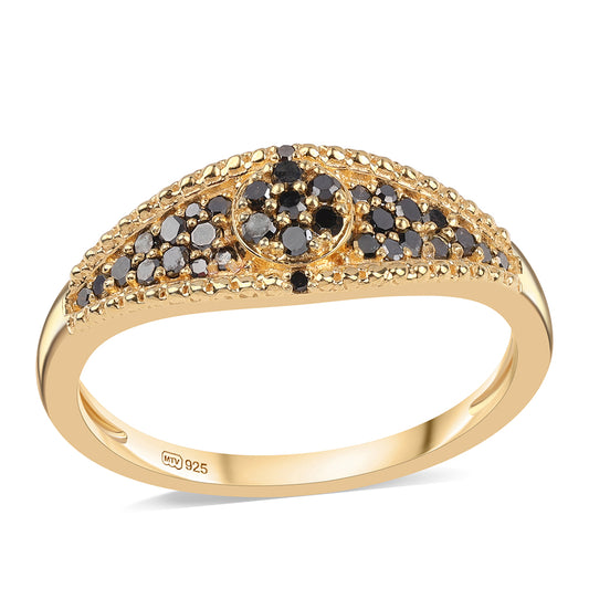 Inel din Argint 925 Placat cu Aur ( 2.41 grame ) cu Diamant Negru 0.32 Carate