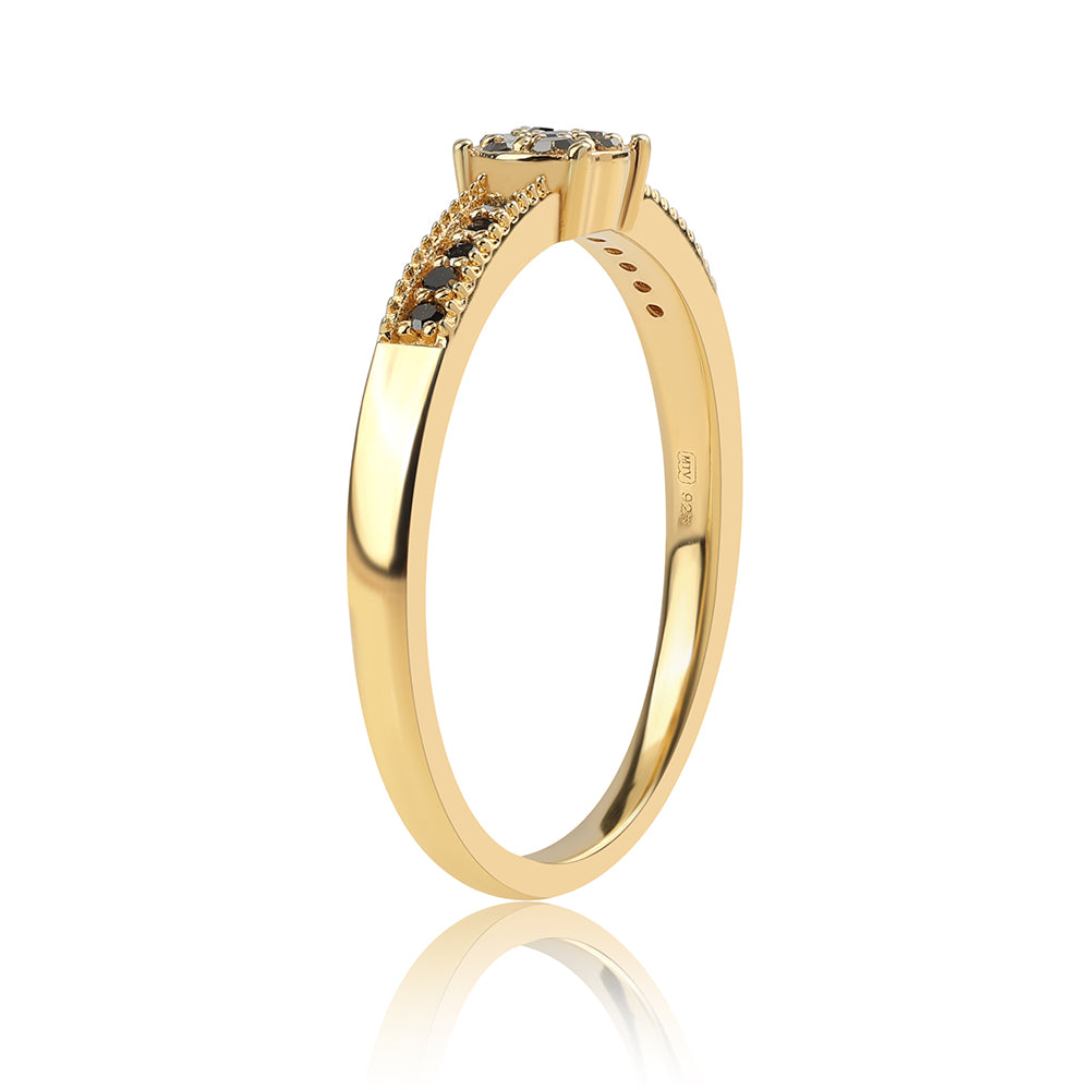 Inel din Argint 925 Placat cu Aur ( 2.14 grame ) cu Diamant Negru 0.19 Carate 3 