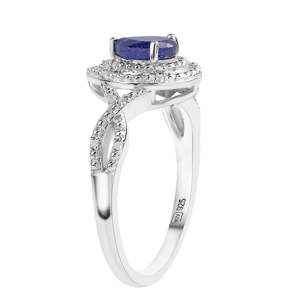 Inel din Argint 925 ( 3.45 grame ) cu Safir Albastru Australian și Topaz Alb 1.09 Carate 3 