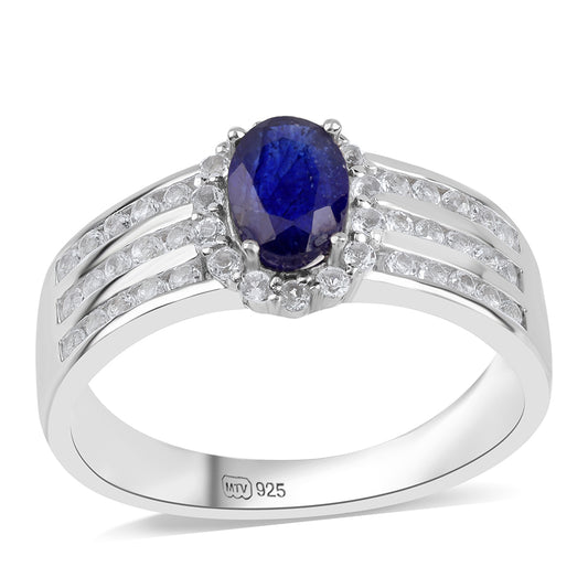 Inel din Argint 925 ( 4.24 grame ) cu Safir Albastru Australian și Topaz Alb 1.76 Carate