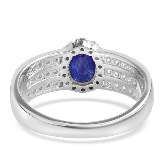 Inel din Argint 925 ( 4.24 grame ) cu Safir Albastru Australian și Topaz Alb 1.76 Carate