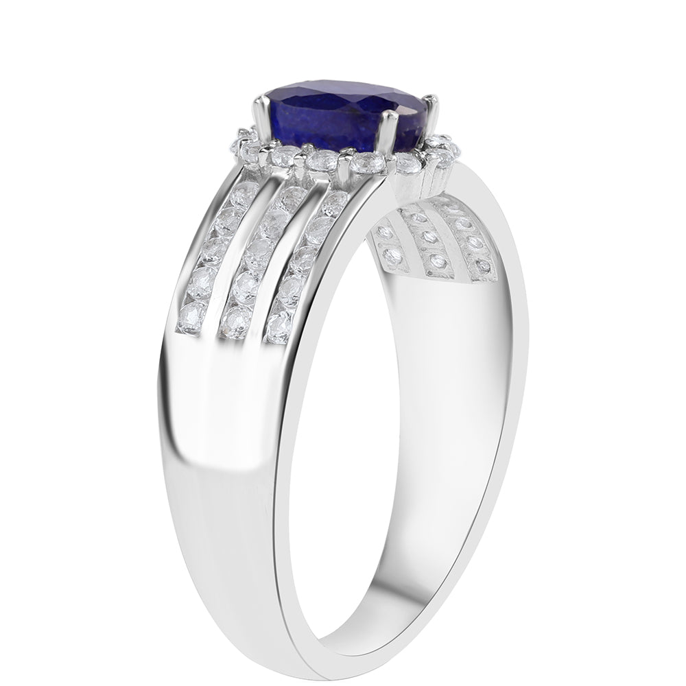 Inel din Argint 925 ( 4.24 grame ) cu Safir Albastru Australian și Topaz Alb 1.76 Carate