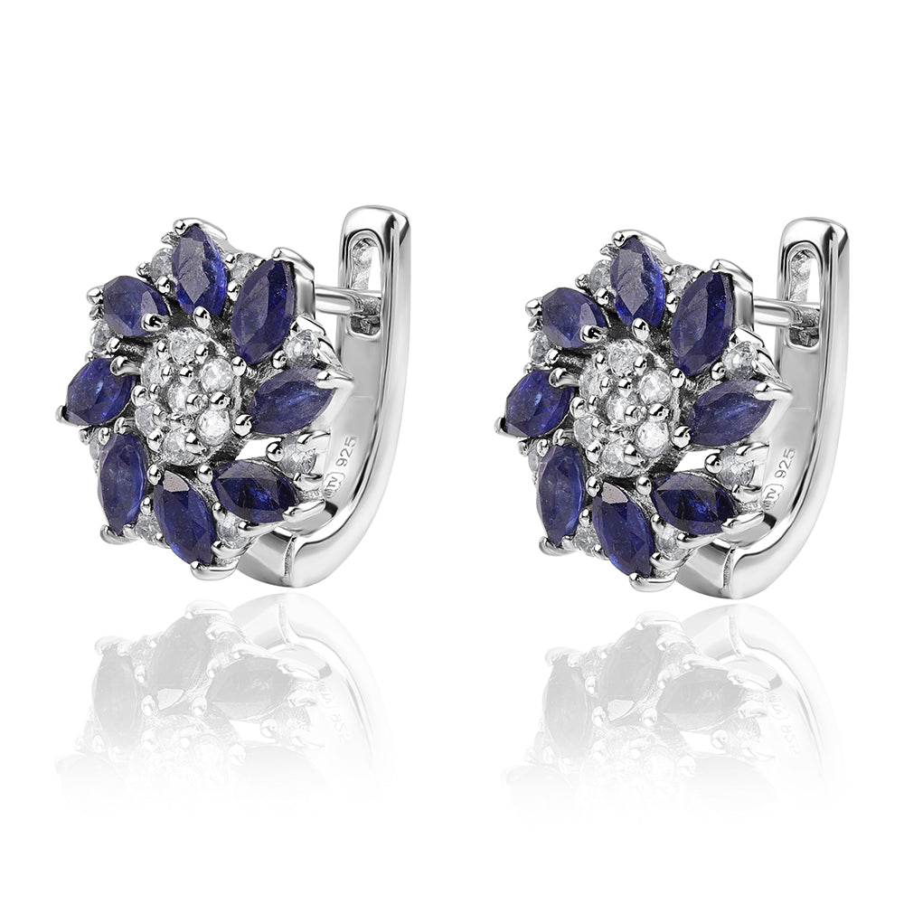 Cercei din Argint 925 ( 3.77 grame ) cu Safir Albastru Australian și Topaz Alb 2.05 Carate