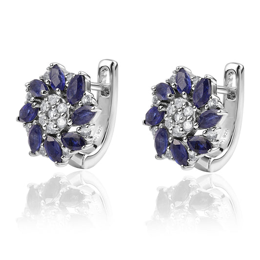 Cercei din Argint 925 ( 3.77 grame ) cu Safir Albastru Australian și Topaz Alb 2.05 Carate