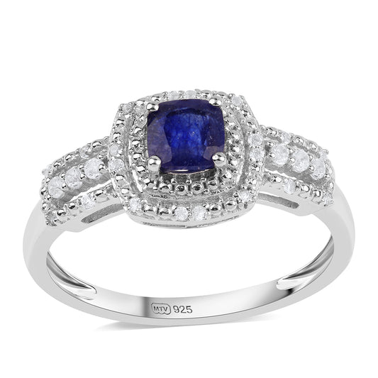 Inel din Argint 925 ( 2.61 grame ) cu Safir Albastru Australian și Topaz Alb 1.21 Carate