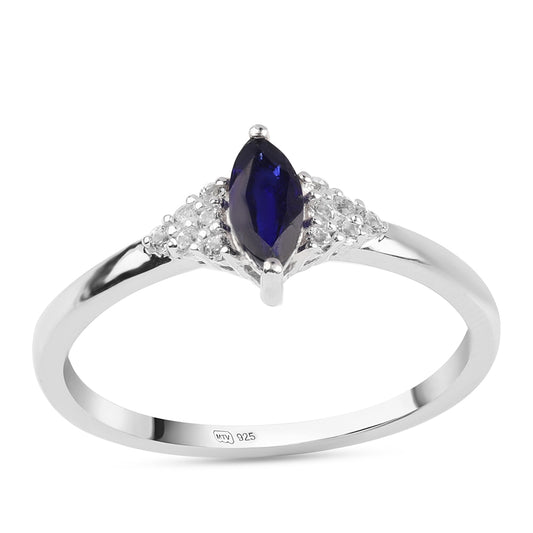 Inel din Argint 925 ( 1.77 grame ) cu Safir Albastru Australian și Topaz Alb 0.6 Carate