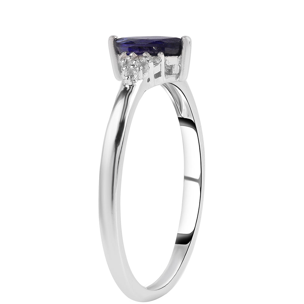 Inel din Argint 925 ( 1.77 grame ) cu Safir Albastru Australian și Topaz Alb 0.6 Carate 3 