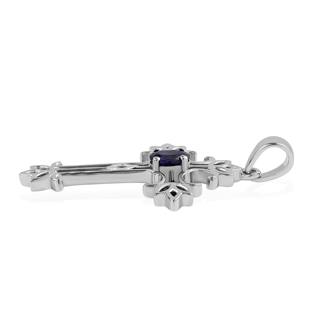 Cruce Pandantiv din Argint 925 ( 2.24 grame ) cu Safir Albastru Australian 0.35 Carate 2 