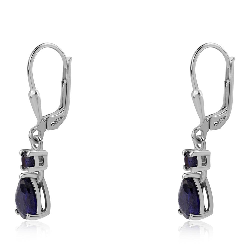 Cercei din Argint 925 ( 1.72 grame ) cu Safir Albastru Australian 2.36 Carate 1 