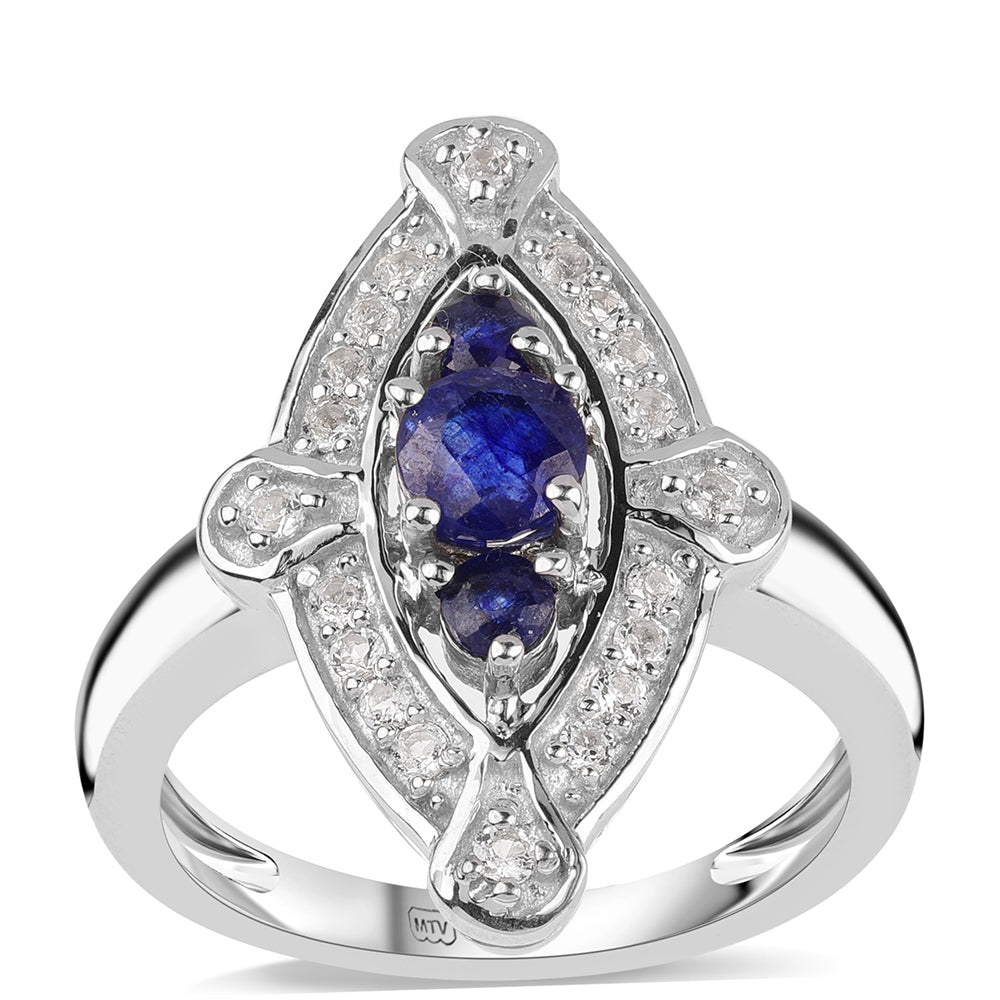 Inel din Argint 925 ( 4.37 grame ) cu Safir Albastru Australian și Topaz Alb 1.13 Carate 1 