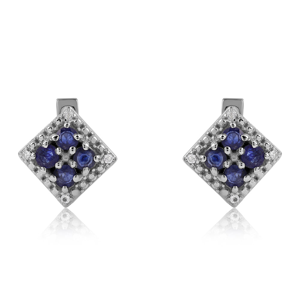 Cercei din Argint 925 ( 2.57 grame ) cu Safir Albastru Australian și Topaz Alb 0.6 Carate 2 