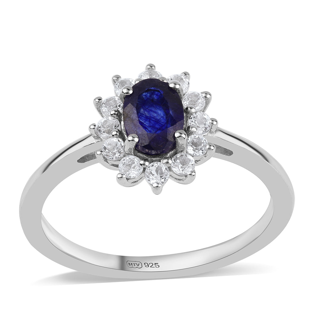 Inel din Argint 925 ( 2.6 grame ) cu Safir Albastru Australian și Topaz Alb 1.58 Carate 1 