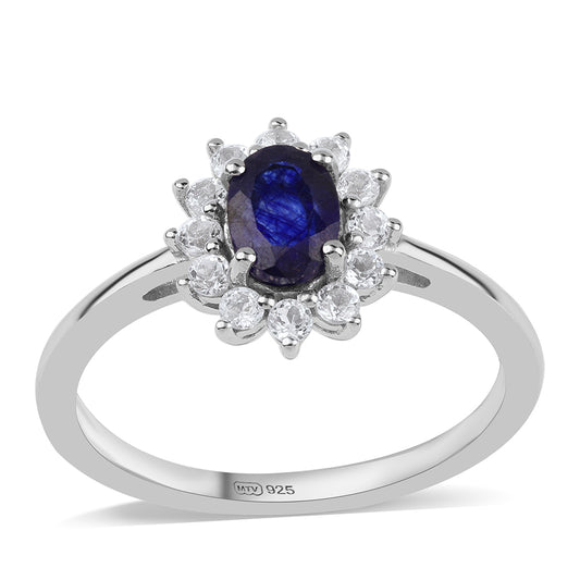 Inel din Argint 925 ( 2.6 grame ) cu Safir Albastru Australian și Topaz Alb 1.58 Carate
