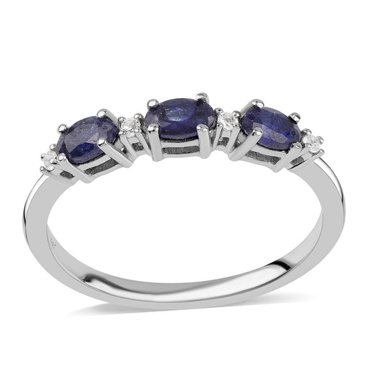 Inel din Argint 925 ( 1.7 grame ) cu Safir Albastru Australian și Topaz Alb 1.11 Carate