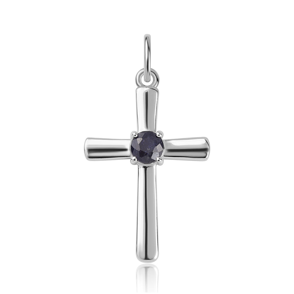 Cruce Pandantiv din Argint 925 ( 1.93 grame ) cu Safir Albastru Australian 0.8 Carate 1 
