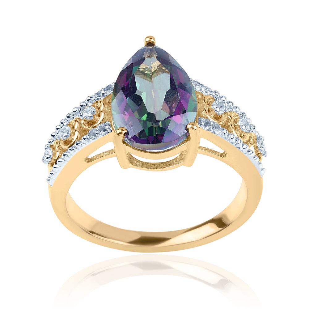 Inel din Argint 925 Placat cu Aur ( 4.31 grame ) cu Topaz Mistic și Topaz Alb 4.61 Carate