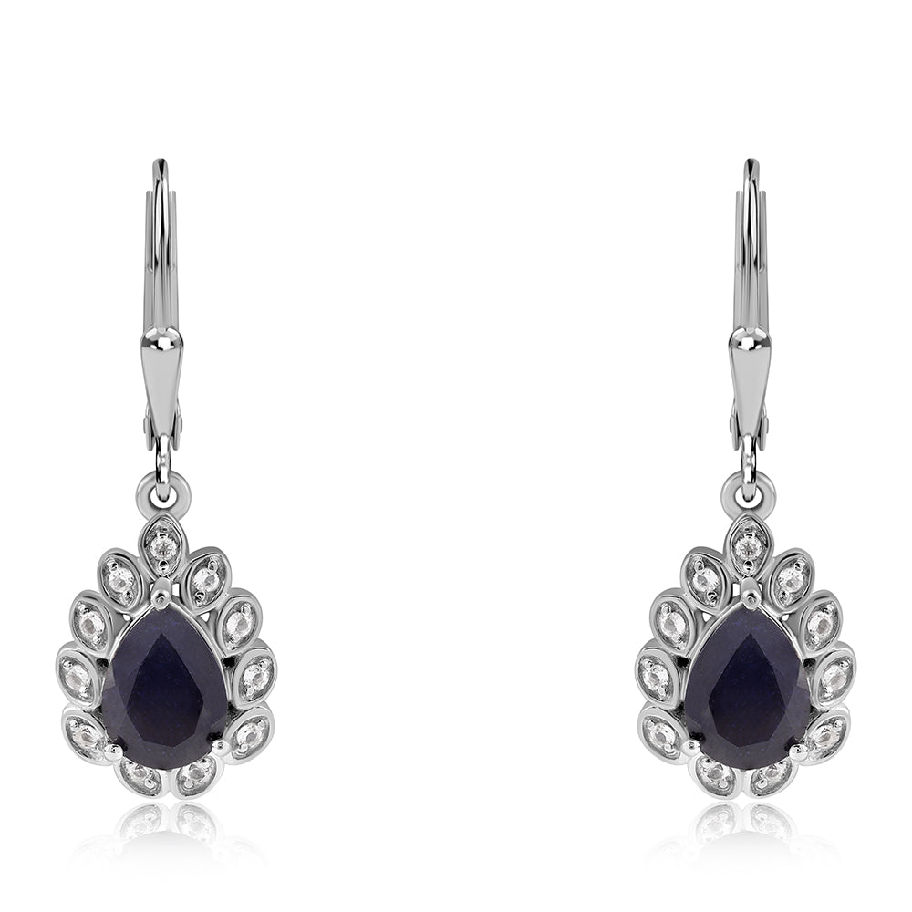 Cercei din Argint 925 ( 3.28 grame ) cu Safir Albastru Australian și Topaz Alb 3.27 Carate 2 