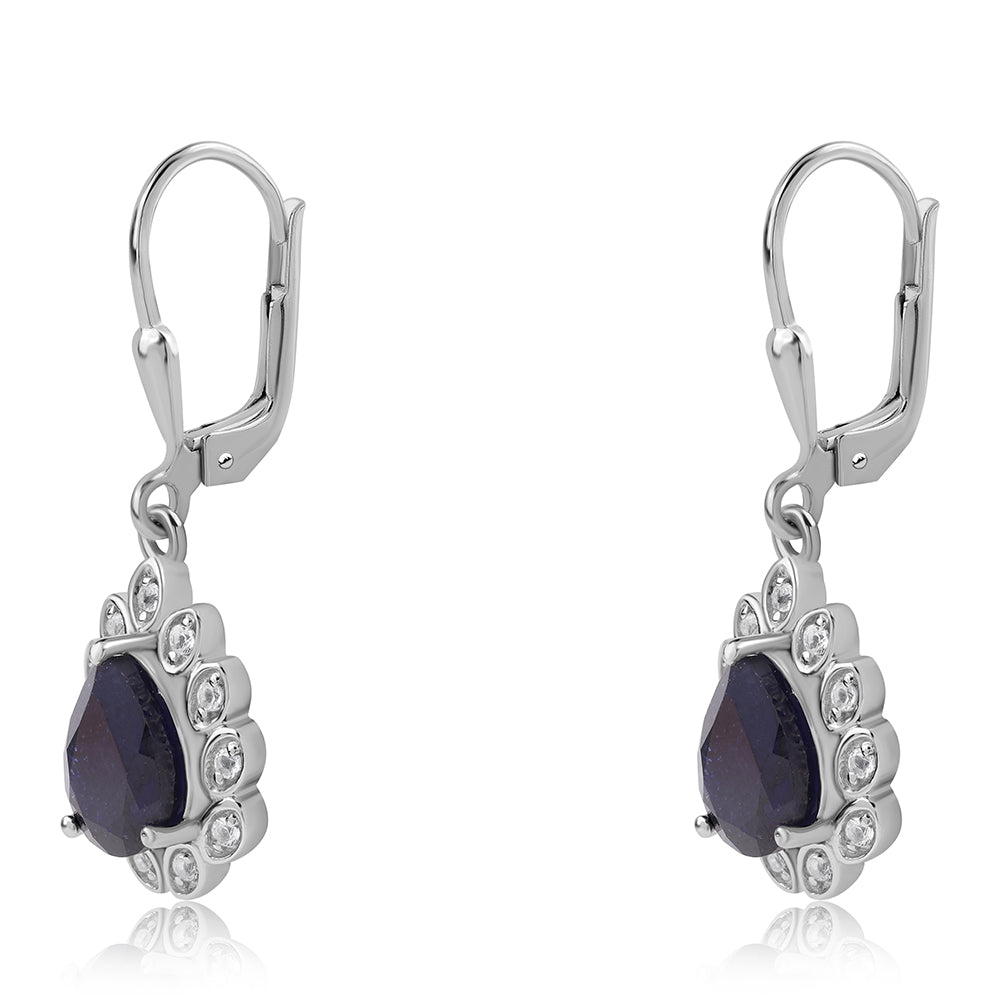 Cercei din Argint 925 ( 3.28 grame ) cu Safir Albastru Australian și Topaz Alb 3.27 Carate