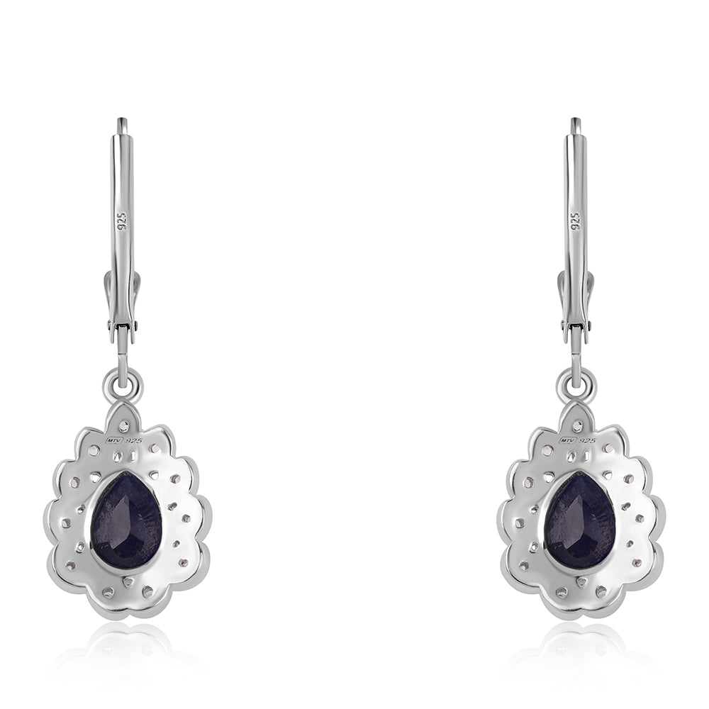 Cercei din Argint 925 ( 3.28 grame ) cu Safir Albastru Australian și Topaz Alb 3.27 Carate