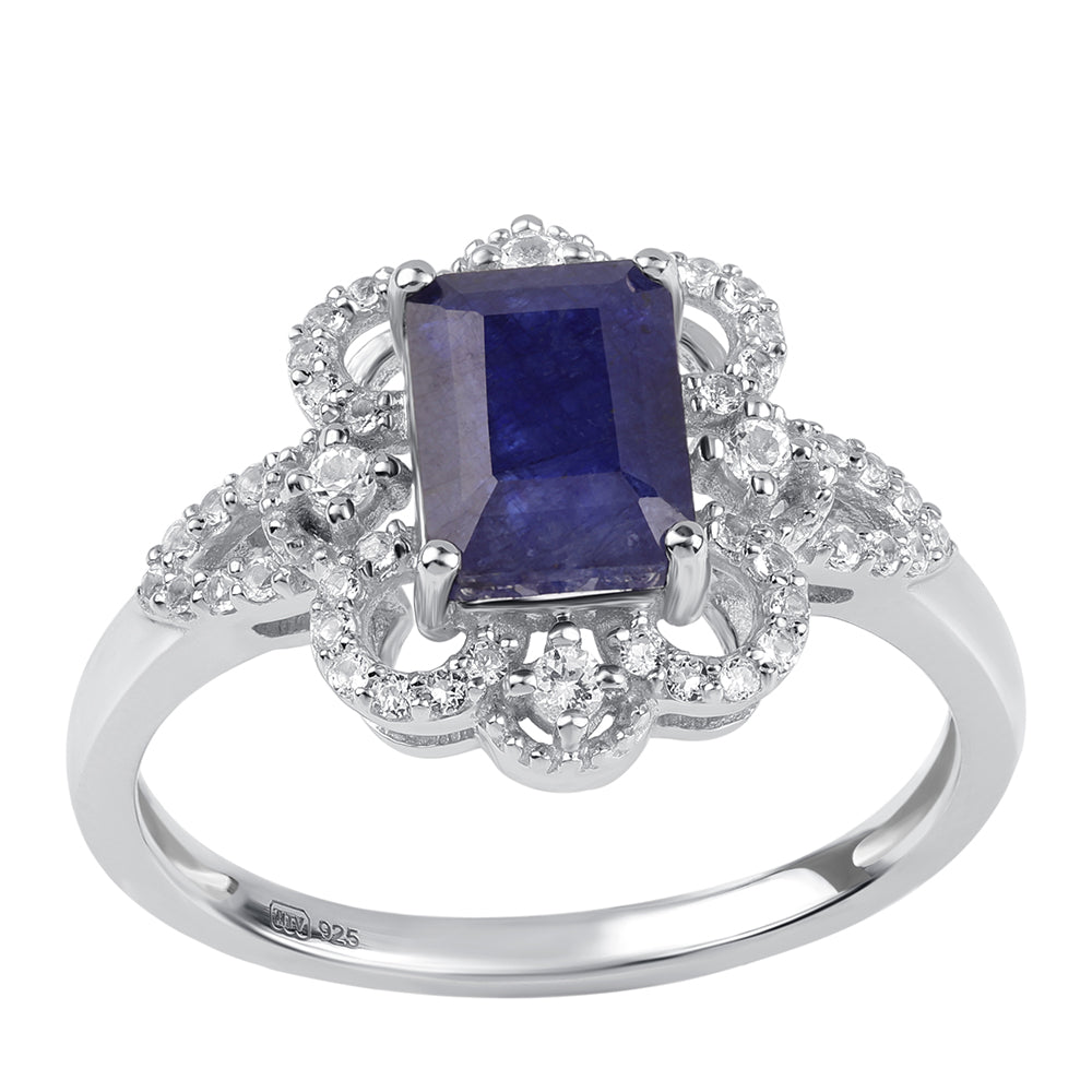 Inel din Argint 925 ( 2.59 grame ) cu Safir Albastru Australian și Topaz Alb 2.67 Carate