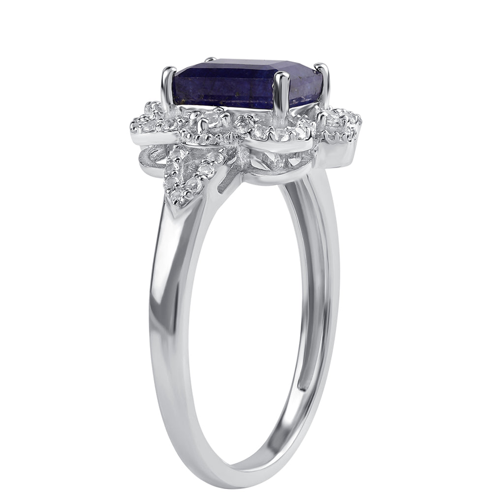 Inel din Argint 925 ( 2.59 grame ) cu Safir Albastru Australian și Topaz Alb 2.67 Carate 3 