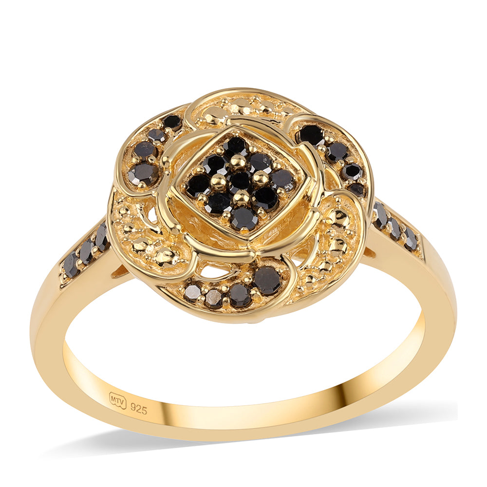 Inel din Argint 925 Placat cu Aur ( 3.86 grame ) cu Diamant Negru 0.27 Carate 1 