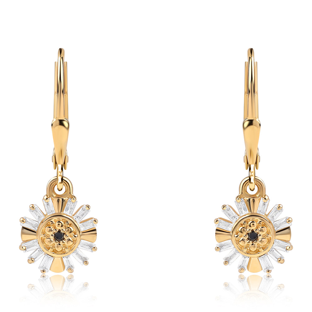 Cercei din Argint 925 Placat cu Aur ( 1.77 grame ) cu Diamant Negru și Topaz Alb 2.18 Carate 1 
