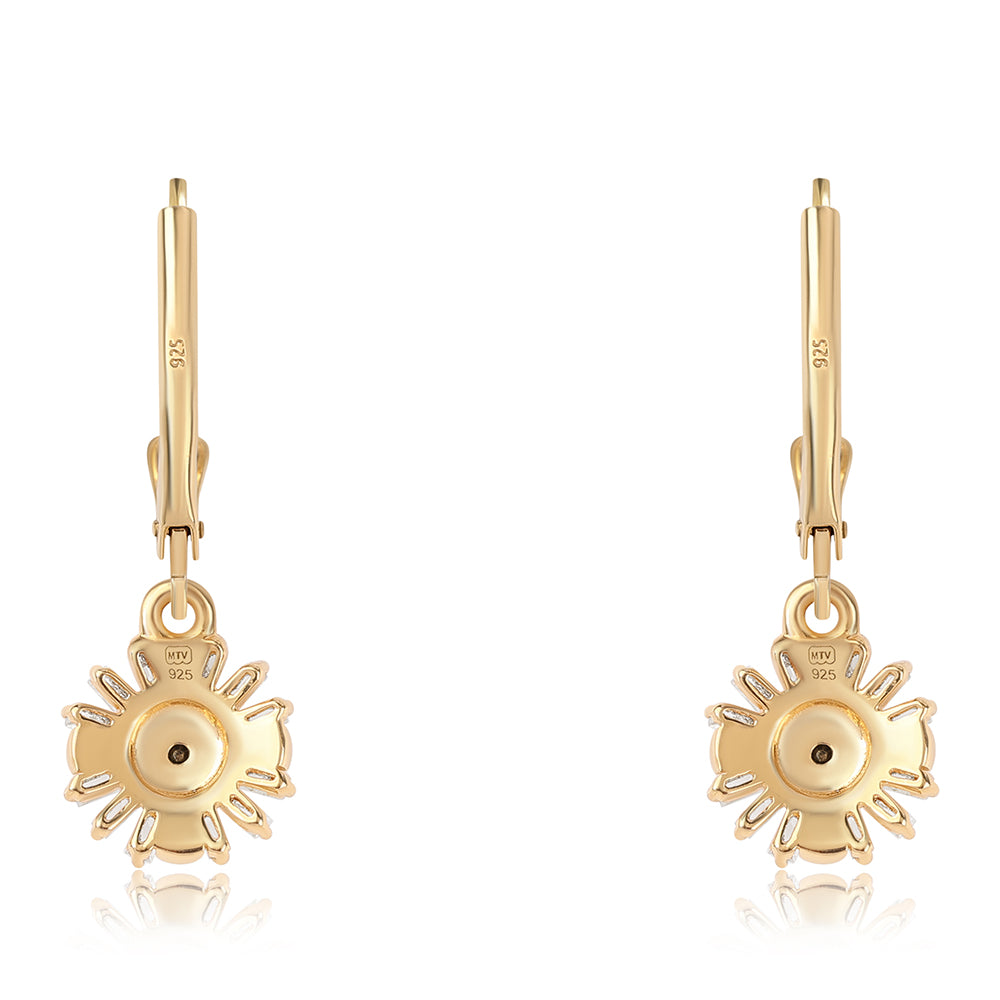 Cercei din Argint 925 Placat cu Aur ( 1.77 grame ) cu Diamant Negru și Topaz Alb 2.18 Carate 3 