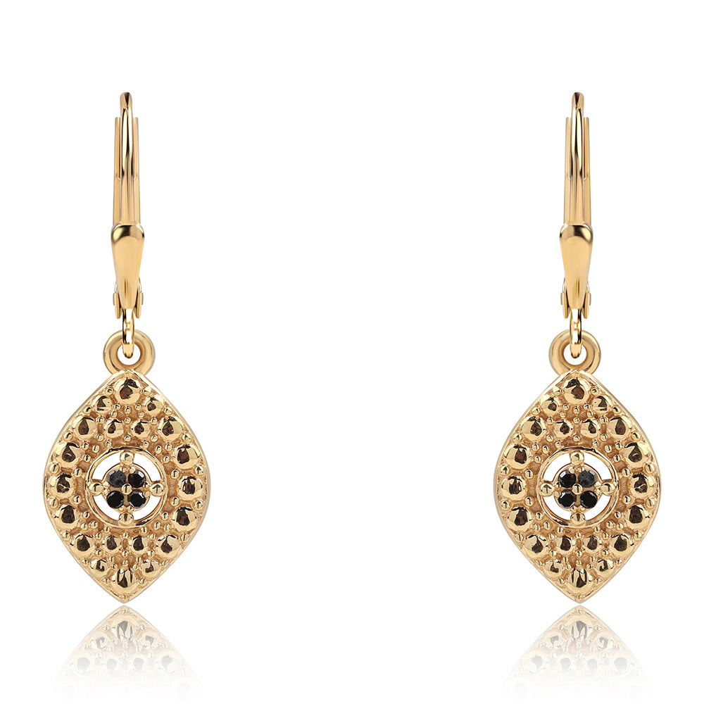 Cercei din Argint 925 Placat cu Aur ( 2.95 grame ) cu Diamant Negru 0.03 Carate 1 