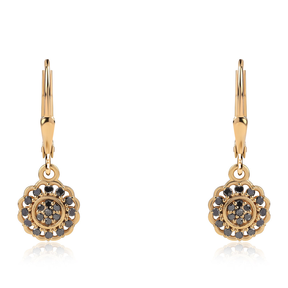 Cercei din Argint 925 Placat cu Aur ( 1.75 grame ) cu Diamant Negru 0.23 Carate 2 