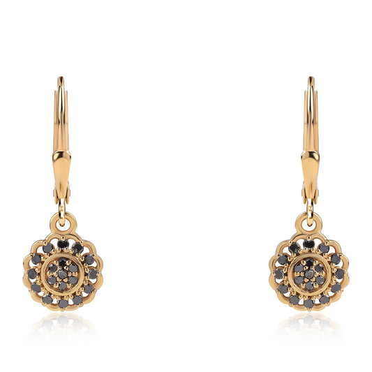 Cercei din Argint 925 Placat cu Aur ( 1.75 grame ) cu Diamant Negru 0.23 Carate