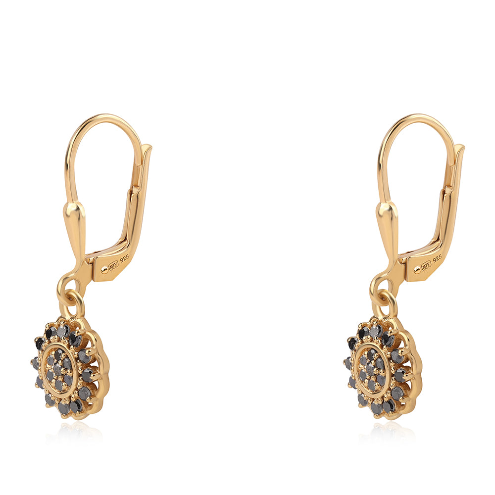 Cercei din Argint 925 Placat cu Aur ( 1.75 grame ) cu Diamant Negru 0.23 Carate