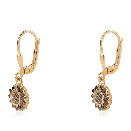 Cercei din Argint 925 Placat cu Aur ( 1.75 grame ) cu Diamant Negru 0.23 Carate