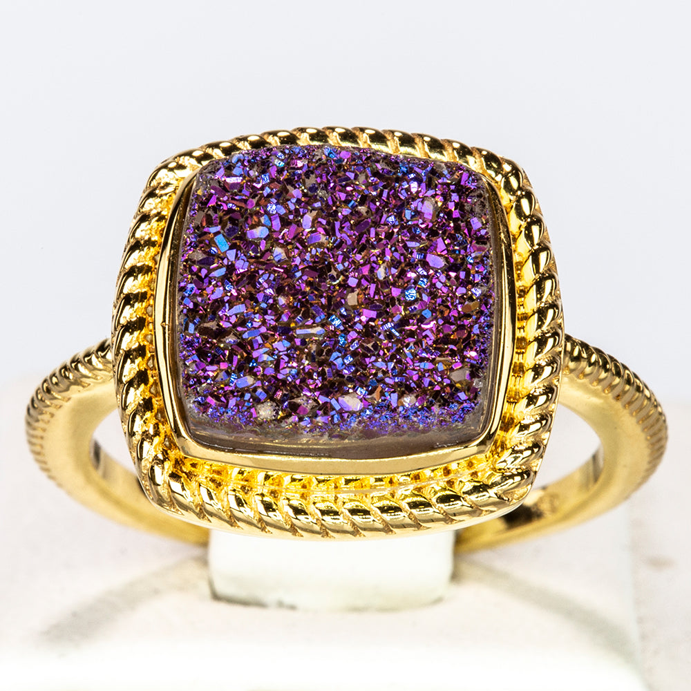 Inel din Argint 925 Placat cu Aur ( 3.91 grame ) cu Drusă Violet 4.64 Carate