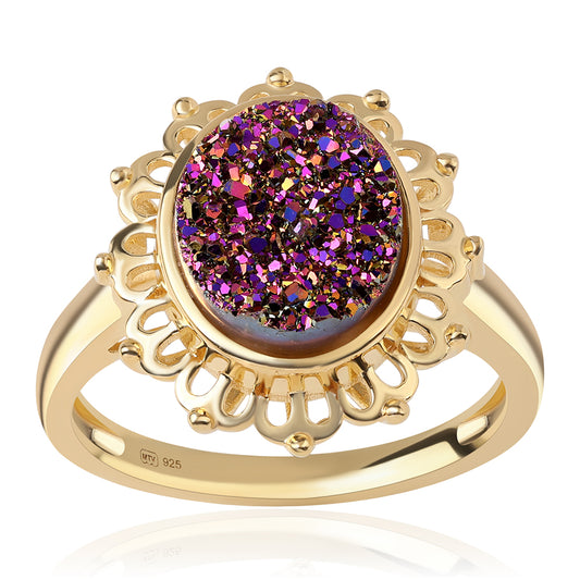 Inel din Argint 925 Placat cu Aur ( 4.12 grame ) cu Drusă Violet 4.33 Carate