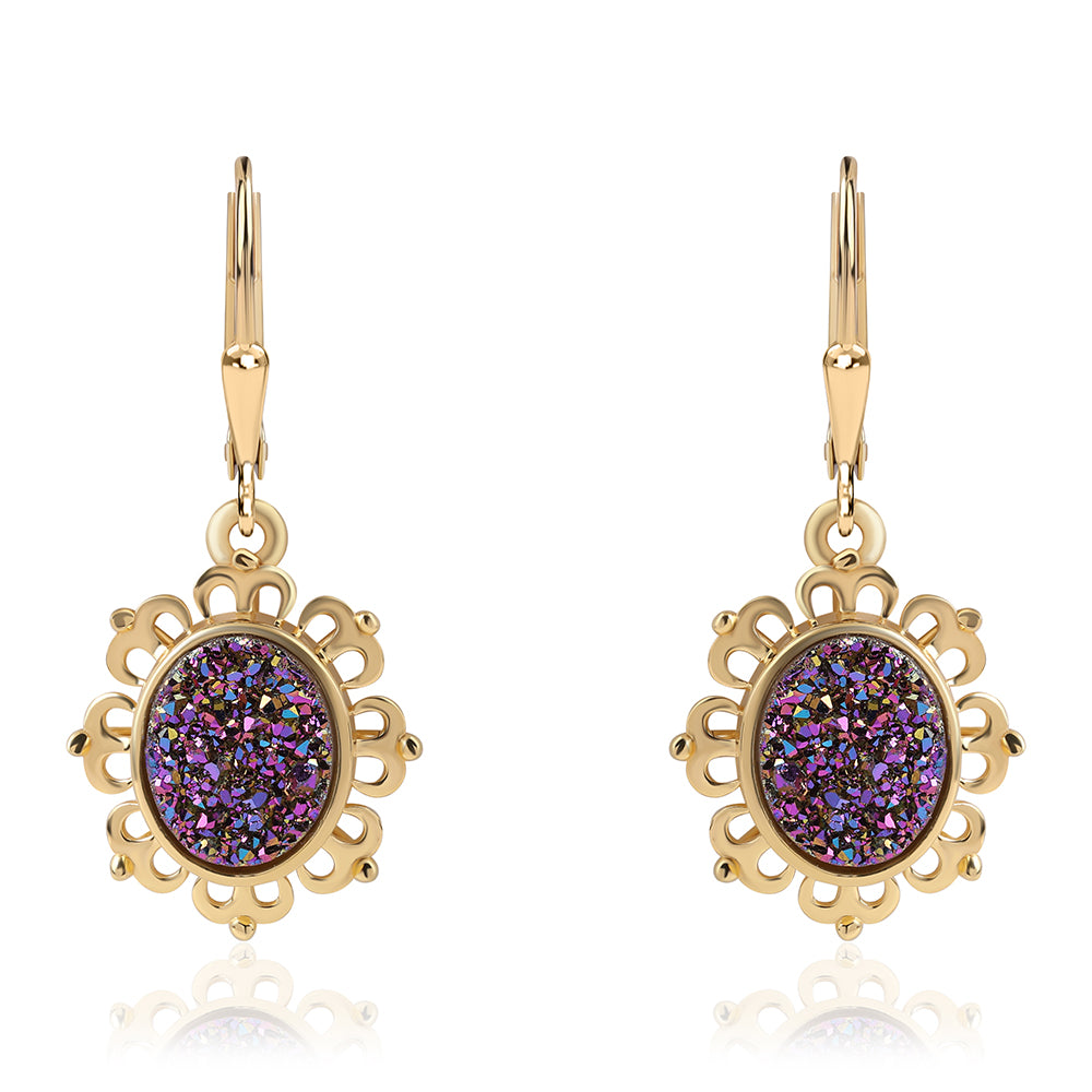Cercei din Argint 925 Placat cu Aur ( 4.4 grame ) cu Drusă Violet 5.31 Carate