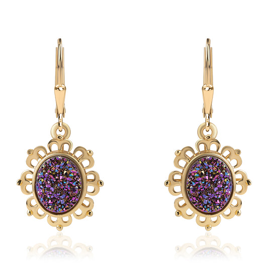 Cercei din Argint 925 Placat cu Aur ( 4.4 grame ) cu Drusă Violet 5.31 Carate
