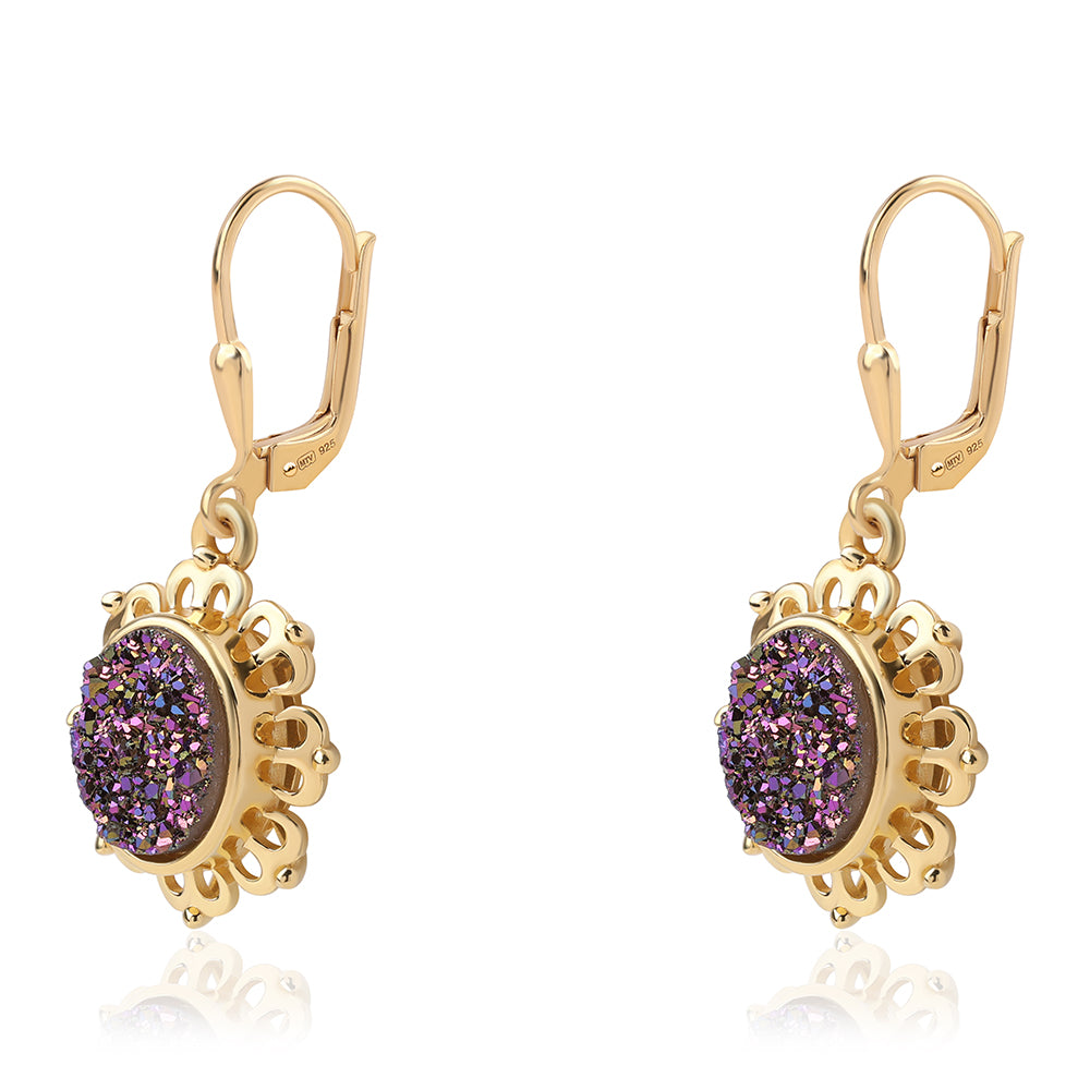 Cercei din Argint 925 Placat cu Aur ( 4.4 grame ) cu Drusă Violet 5.31 Carate 2 